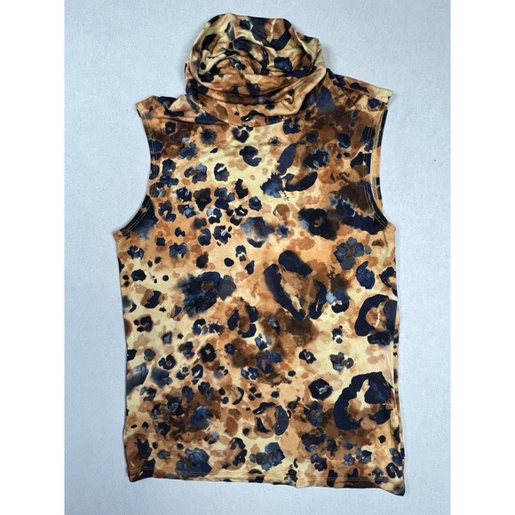 L'agence Women's Ceci Watercolor Leopard Sleeveless Soft Turtleneck Sz S Tank - Picture 1 of 7